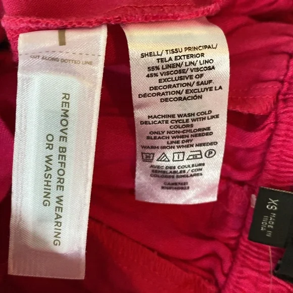 LOFT Linen Aztec High Waisted Belted Paper Bag Embroidered Shorts Pink Red White - Picture 13 of 13